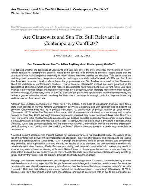 Are Clausewitz and Sun Tzu Still Relevant in Contemporary Conflicts | PDF | Carl Von Clausewitz ...