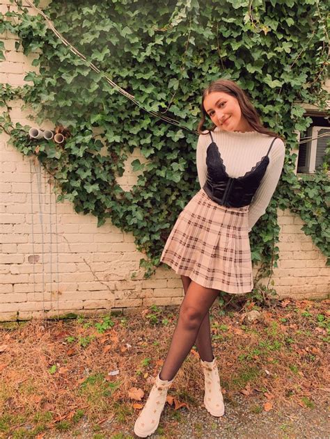 Outside Photos Corset Top Plaid Skirt Academia Aesthetic Tiktok