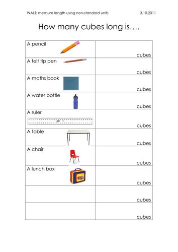 Measuring Using Non Standard Units Worksheet