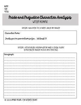 Pride And Prejudice Character Analysis Activity Character Analysis