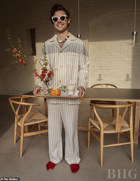 Harry Styles Poses With A Breakfast Tray And Dons Striped Pyjamas For Edgy Shoot Daily Mail Online