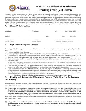 Form Alcorn State University Verification Worksheet Tracking