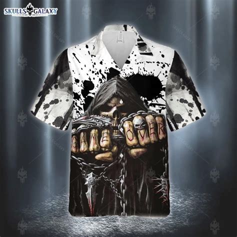 Game Over Skull Hawaiian Shirt For Men Women Skulls Galaxy