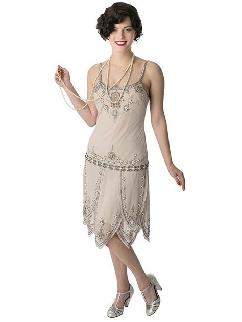 1920s Flapper Style Beaded Champagne Dress 20s Inspired Dresses