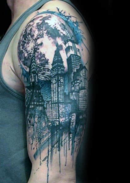 City Skyline Tattoo Designs For Men Downtown Ink Ideas