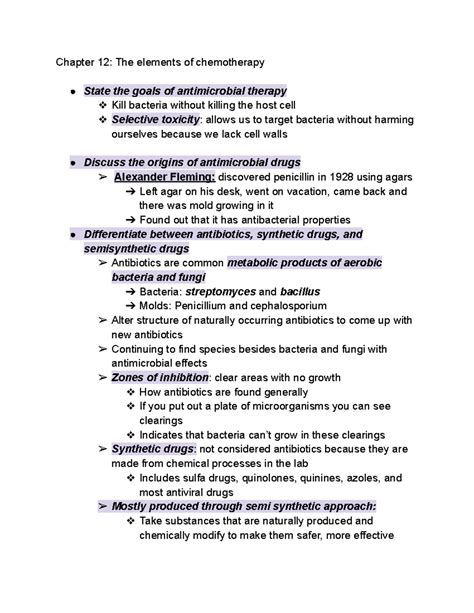 Micro Chapter 12 Chapter 12 The Elements Of Chemotherapy State The