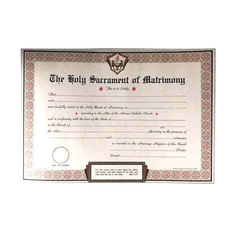 The Holy Sacrament Of Matrimony Certificate Forms 50 Per Pad 1043