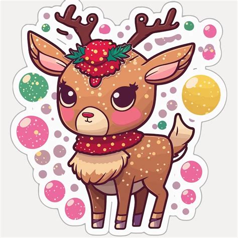 Premium Vector Christmas Deer Cartoon Sticker Xmas Reindeer Stickers