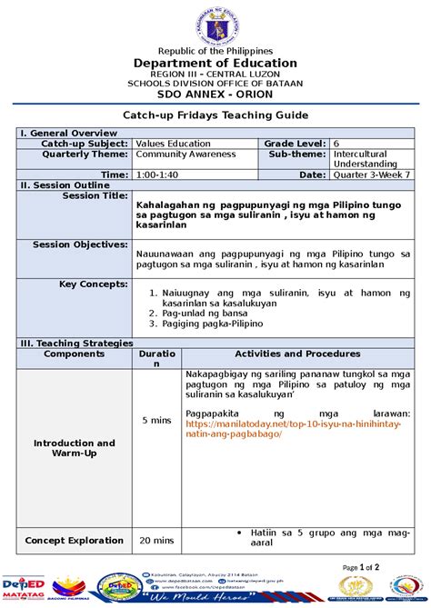 Catch Up Friday Teaching Guide Ap 6 Quarter 3week7relyn Republic Of