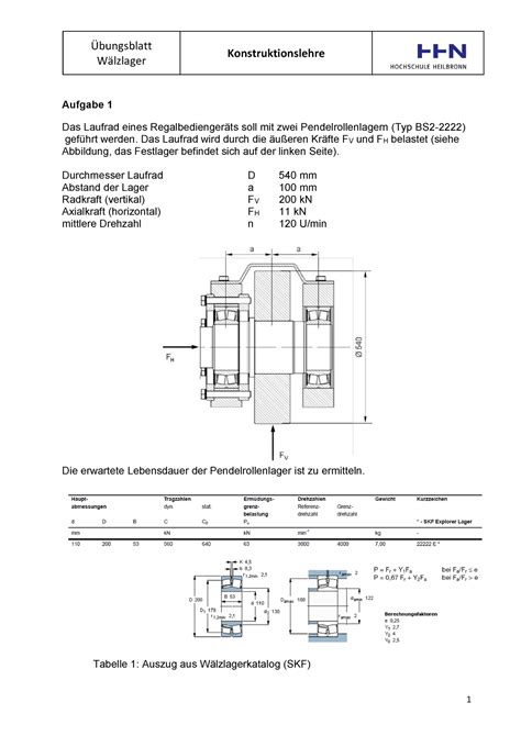 01 Uebung Waelzlager Sommersemester Übungsblatt Wälzlager
