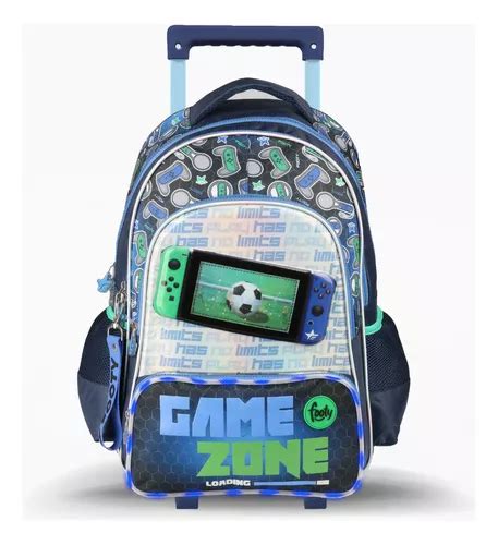 Mochila Escolar Footy Con Carro 18 Game Con Luz Led Nene Color Azul