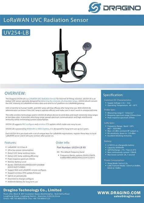 Datasheet Uv Lb Lorawan Uvc Radiation Sensor By Dragino Flipsnack