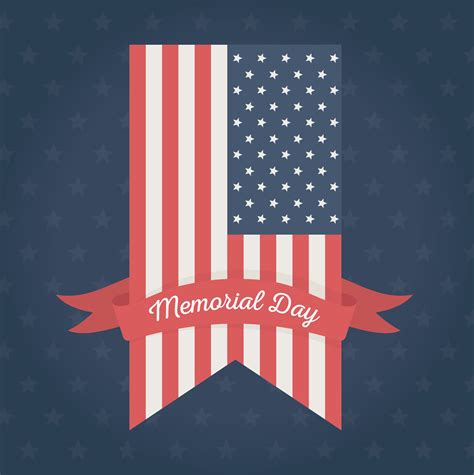 Happy Memorial Day Vertical Flag Ribbon Stars Blue Background American