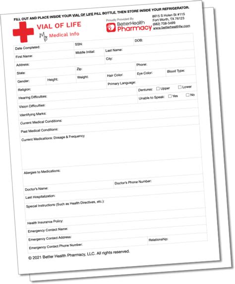 Vial Of Life Form Fillable Pdf Printable Forms Free Online