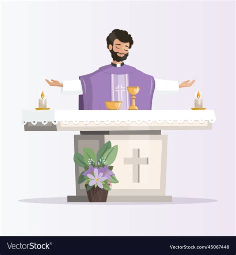 Priest Behind The Altar With Purple Chasuble Vector Image