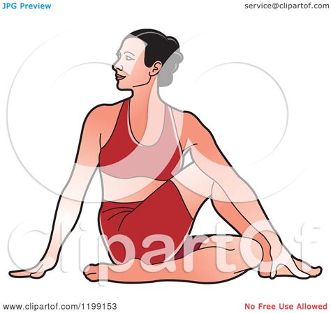 Clipart Of A Fit Woman In Red In The Ardha Matsyendrasana Yoga Pose