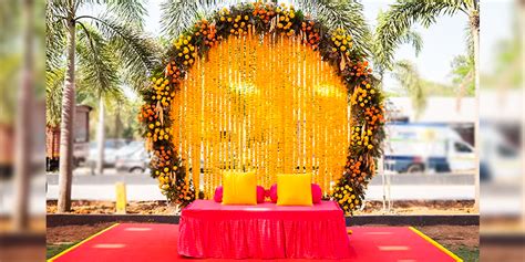 Yellow Orange Marigold Haldi Setup Floral Party Decorations In Delhi