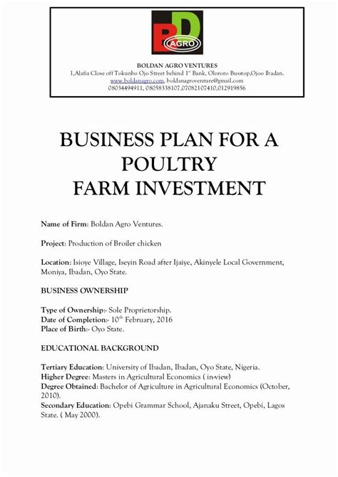 Poultry Farm Business Plan Template