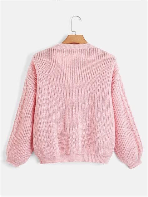 Romwe Kawaii Cable Knit Bow Front Lantern Sleeve Cardigan Shein Usa