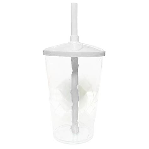 Copo Twister de Acrílico Transparente c Tampa e Canudo Branco 550 ml