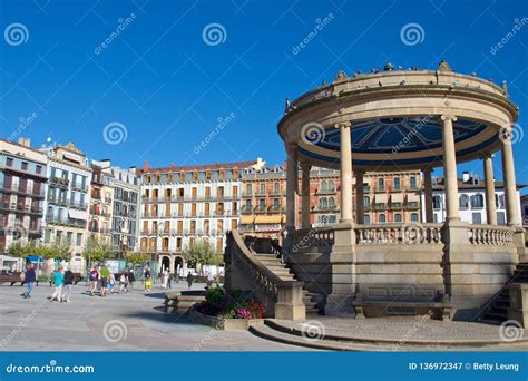 Pamplona, Spain - September 2018: Buildings Around Plaza Del Castillo ...