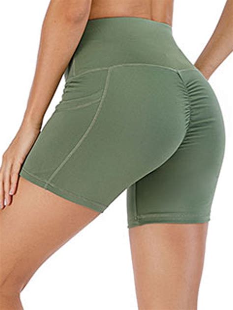 Dodoing High Waist Workout Butt Lifting Yoga Shorts For Women Tummy Control Running Athletic Non