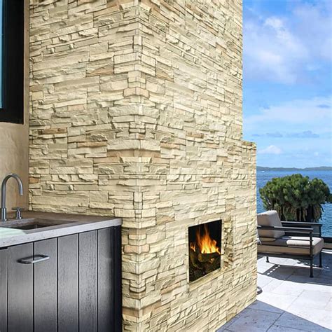 Beige Concrete Natural Stacked Stone Ledger Wall Panels Terrado