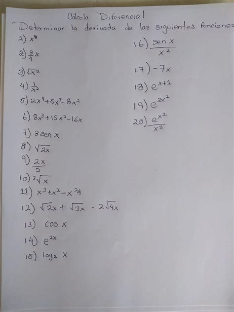 Determinar La Derivada De Las Siguientes Funciones Brainlylat