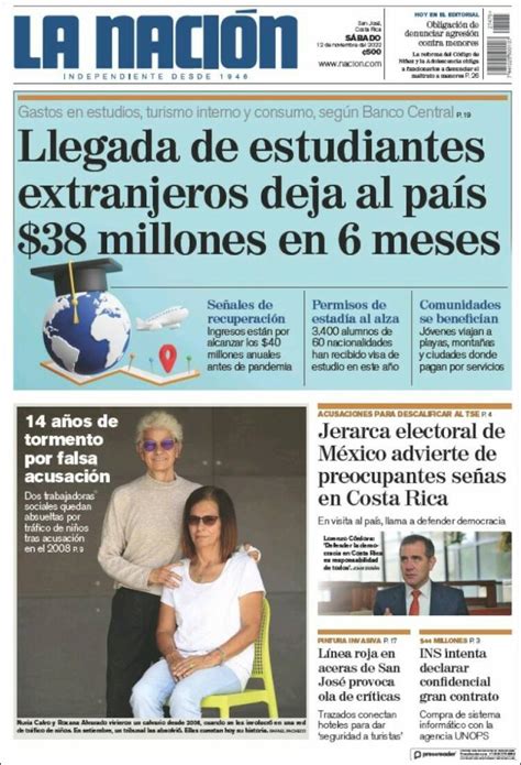 Periódico La Nación Costa Rica Costa Rica Periódicos De Costa Rica Edición De Domingo 13