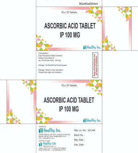 Ascorbic Acid Tablet IP 100 MG, 10 X 10 at Rs 70/box in Mumbai | ID ...