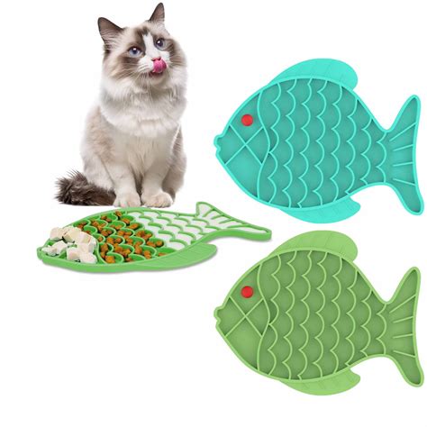 Silicone Slow Feeder Dog Cat Bowls,2 Pack Fish-Shaped Anti-Choking