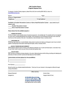 Fillable Online Campusrec Unc Unc Carolina Fitness Program Request Form