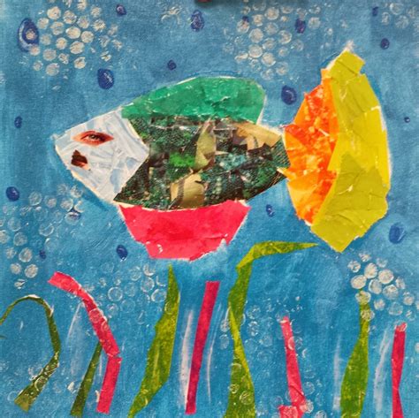 Angela Anderson Art Blog: Fish Collage Mixed Media Painting - Kids Art ...