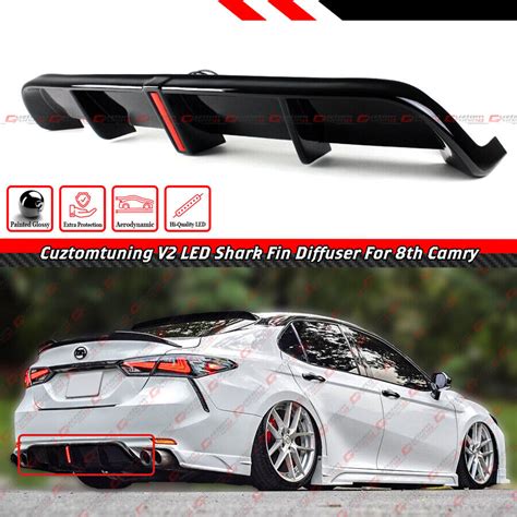 For 18 23 Toyota Camry Se Xse Ctm Design V2 Gloss Black Led Rear Bumper Diffuser Ebay