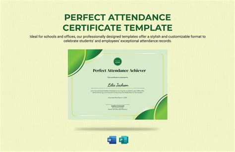 Perfect Attendance Certificate Template In Word Publisher Download