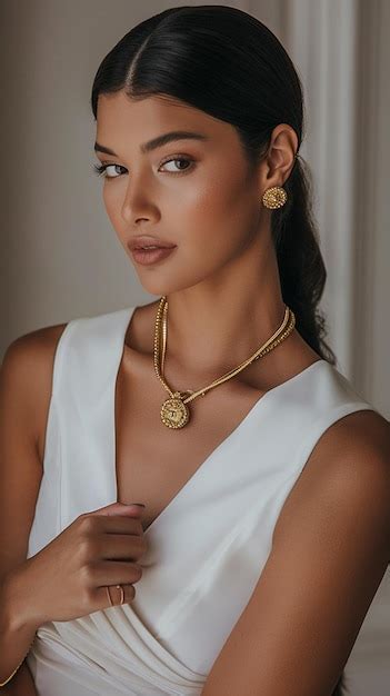 Premium Photo Araffe Woman Wearing A White Dress And Gold Jewelry