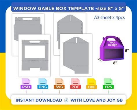 Window Gable Box Template Svg Png Dxf Eps Label Wrapper Etsy