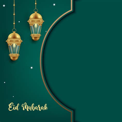 Conceito De Cartão De Saudação Eid Mubarak Modelo De Cartaz Islâmico Com Lanterna Realista