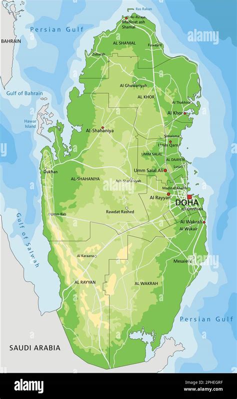 Mappa Fisica Del Qatar Estremamente Dettagliata Con Etichettatura