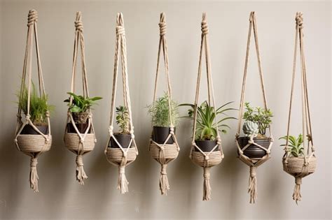 Premium AI Image | Hanging plant pots with plants hanging from them.