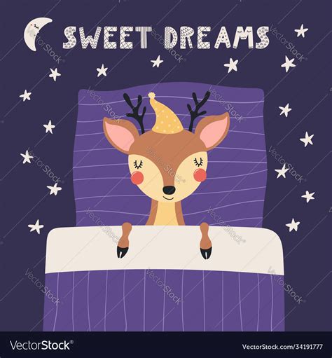 Cute sleeping deer Royalty Free Vector Image - VectorStock