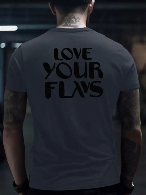 Love Flaws Letter Graphic Print Mens Creative Top Casual Temu Canada