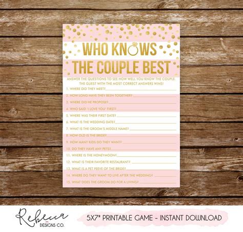 Who Knows The Couple Best Printable Bridal Shower Game Etsy