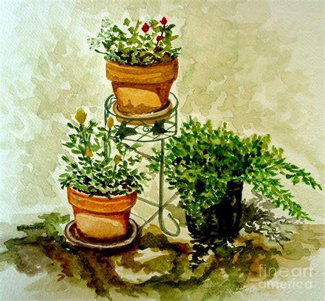 Three Potted Plants Painting By Elizabeth Robinette Tyndall Fine Art