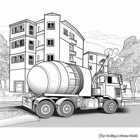 Concrete Mixer Coloring Page Vehicle Illustration Coloring Page