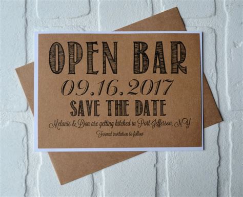 Open Bar Save The Date Cards Funny Kraft Rustic Etsy