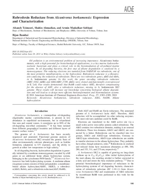 (PDF) Rubredoxin reductase from Alcanivorax borkumensis: Expression and ...