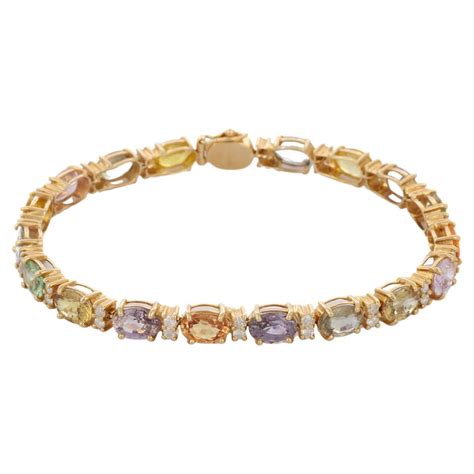 14k Solid Yellow Gold Multi Sapphire Tennis Bracelet With Diamonds For Sale At 1stdibs