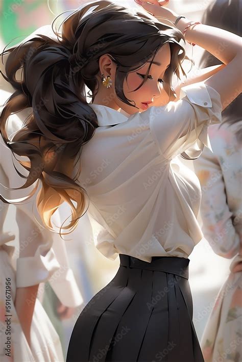 College Girl Wearing High Skirt And Sheer White Shirt Illustration