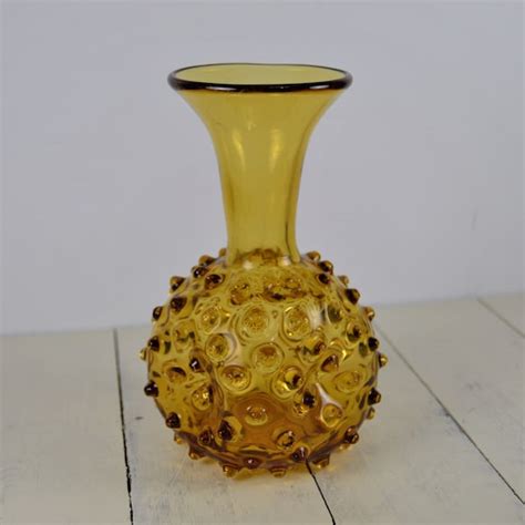 Amber Hobnail Glass Vase Etsy